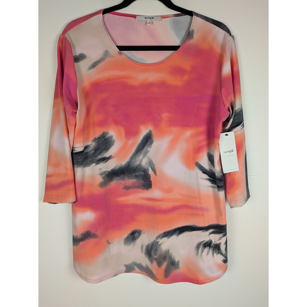 NEW Sympli Women's Sz 12 Go To Classic Relax Tee Marble Pink Print 3/4 Sleeves